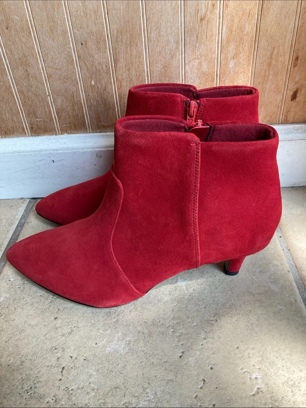 NWOT Clark’s red suede ankle boots - Size 7